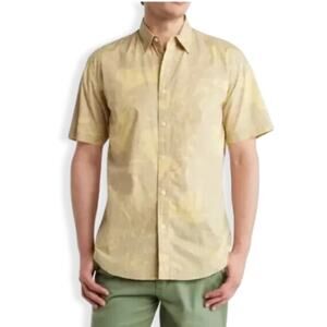 Coastaoro Collared Shirt Button Up Short Sleeve Tropical Style Yellow Gray M NWT